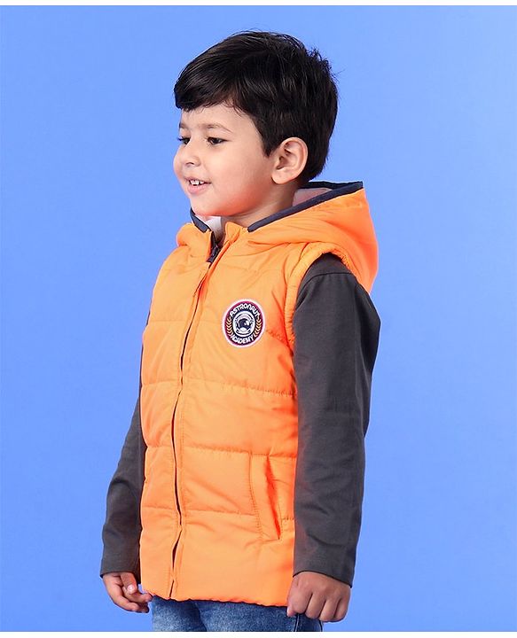 Babyhug  Sleeveless Hooded Jacket - Orange