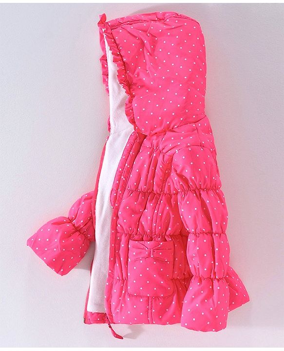 Babyhug Full Sleeves Padded Hooded Jacket Dot Print - Fuchsia