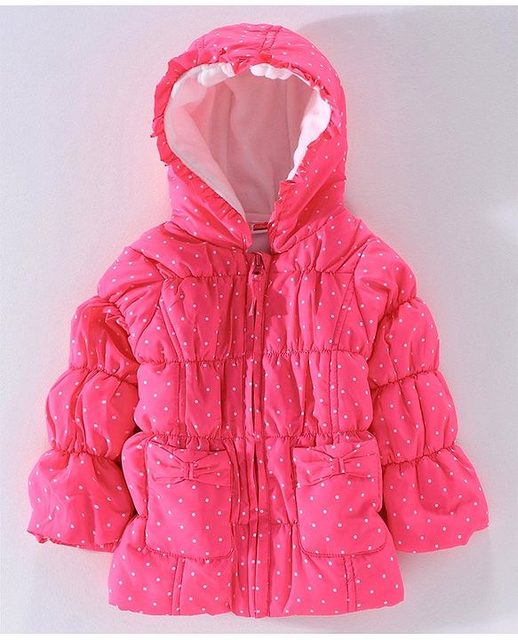 Babyhug Full Sleeves Padded Hooded Jacket Dot Print - Fuchsia