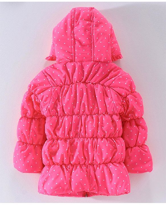 Babyhug Full Sleeves Padded Hooded Jacket Dot Print - Fuchsia
