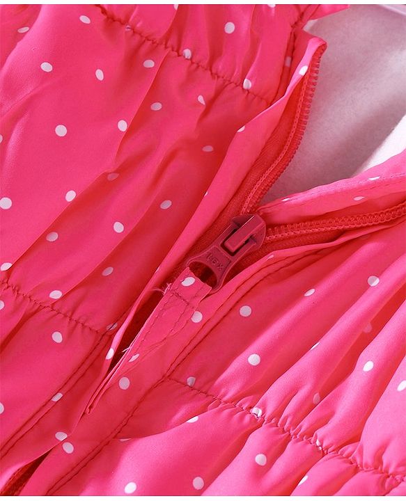 Babyhug Full Sleeves Padded Hooded Jacket Dot Print - Fuchsia