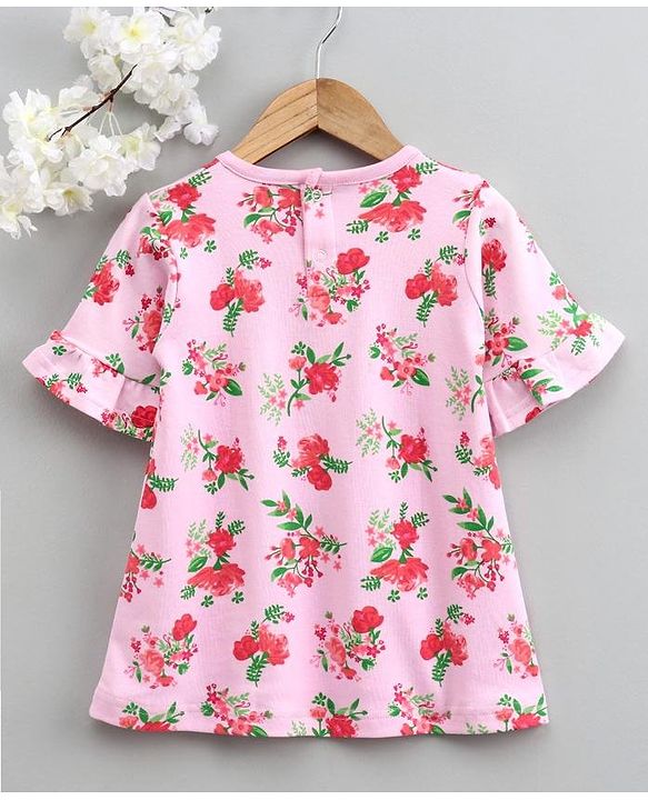Babyhug Half Sleeves A Line Frock Floral Print - Pink