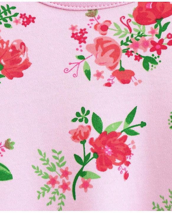 Babyhug Half Sleeves A Line Frock Floral Print - Pink