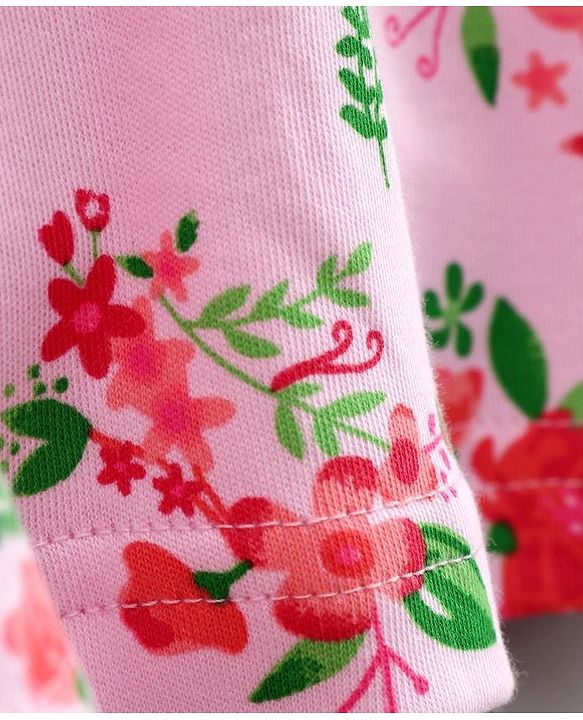 Babyhug Half Sleeves A Line Frock Floral Print - Pink