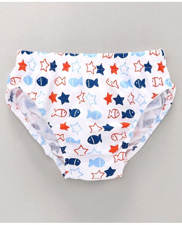 Babyhug 100% Cotton Briefs Striped & Fish Print Pack of 3 - Blue White