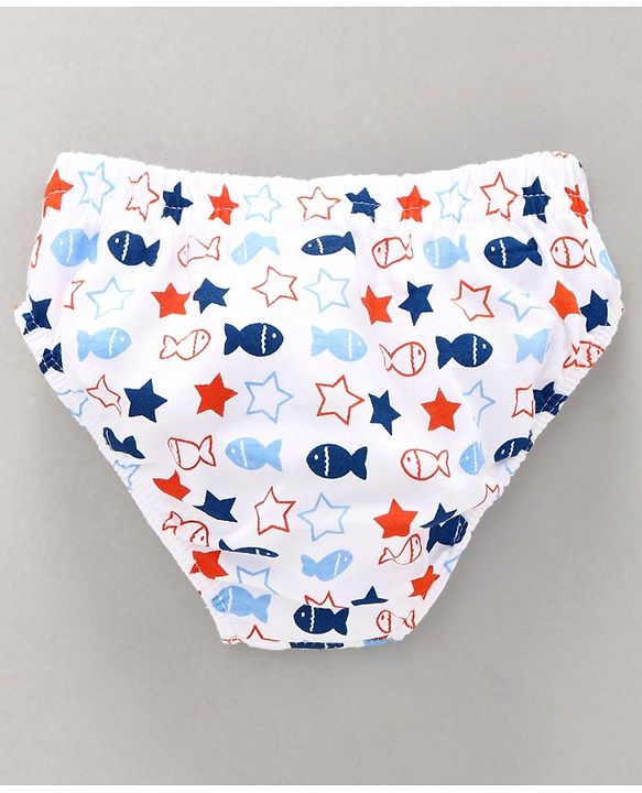 Babyhug 100% Cotton Briefs Striped & Fish Print Pack of 3 - Blue White