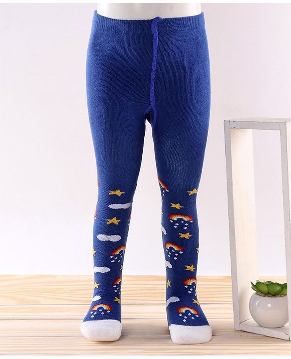 Cute Walk by Babyhug Antibacterial Footed Tights Rainbow Design - Blue