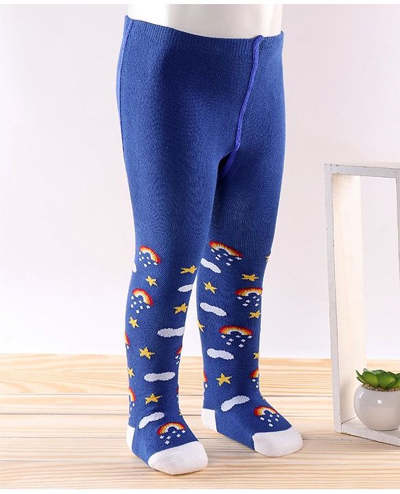Cute Walk by Babyhug Antibacterial Footed Tights Rainbow Design - Blue