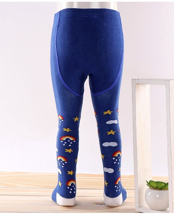 Cute Walk by Babyhug Antibacterial Footed Tights Rainbow Design - Blue