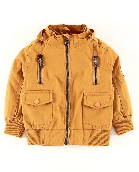 Babyhug Full Sleeves Cotton Hooded Jacket - Khaki