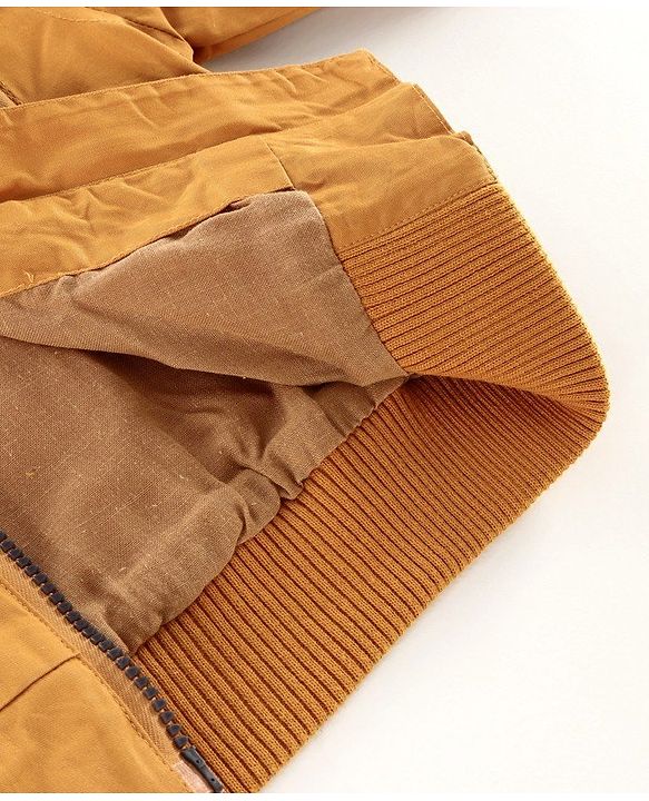 Babyhug Full Sleeves Cotton Hooded Jacket - Khaki