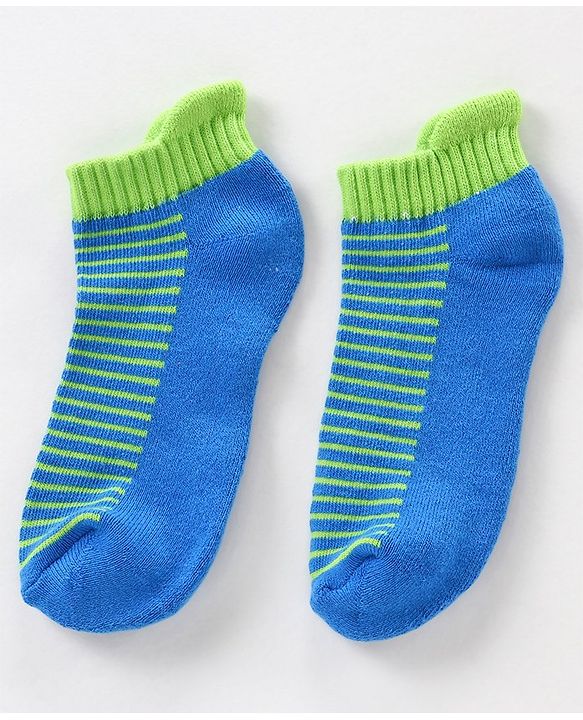 Pine Kids Anti Microbial Ankle Length Socks Striped Design with Anti Microbial Finish Pack of 3 - Green Blue Grey