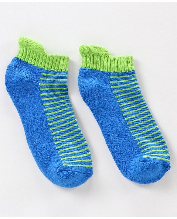 Pine Kids Anti Microbial Ankle Length Socks Striped Design with Anti Microbial Finish Pack of 3 - Green Blue Grey