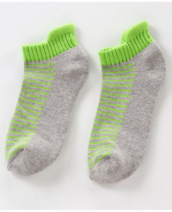 Pine Kids Anti Microbial Ankle Length Socks Striped Design with Anti Microbial Finish Pack of 3 - Green Blue Grey