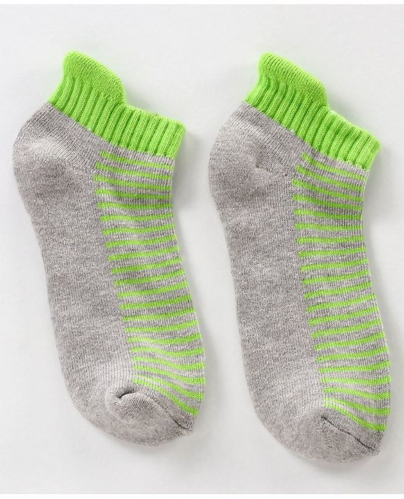 Pine Kids Anti Microbial Ankle Length Socks Striped Design with Anti Microbial Finish Pack of 3 - Green Blue Grey
