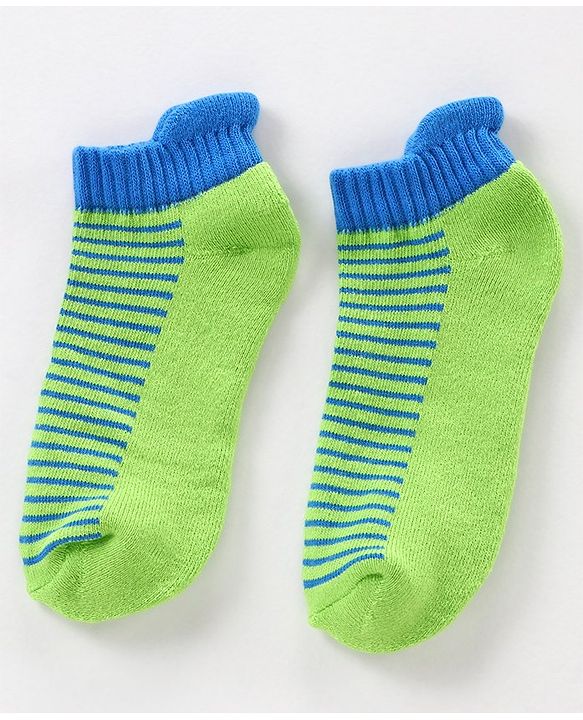 Pine Kids Anti Microbial Ankle Length Socks Striped Design with Anti Microbial Finish Pack of 3 - Green Blue Grey