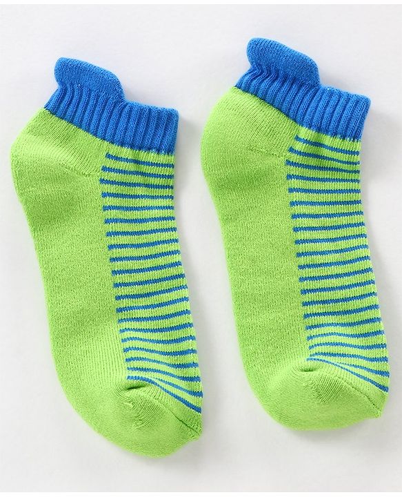 Pine Kids Anti Microbial Ankle Length Socks Striped Design with Anti Microbial Finish Pack of 3 - Green Blue Grey