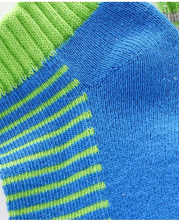 Pine Kids Anti Microbial Ankle Length Socks Striped Design with Anti Microbial Finish Pack of 3 - Green Blue Grey