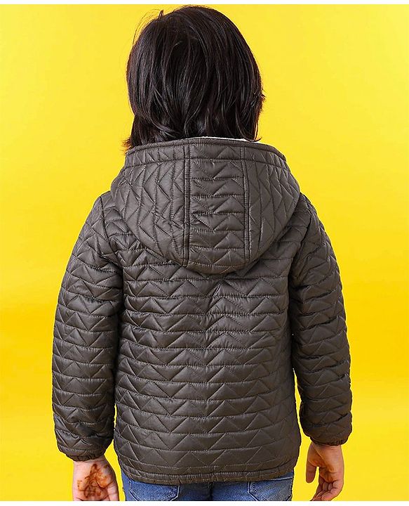 Babyhug Full Sleeves Quilted Hooded Jacket - Olive - 9-12M Green