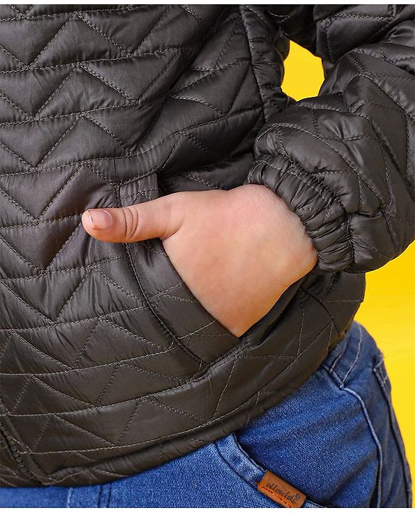 Babyhug Full Sleeves Quilted Hooded Jacket - Olive - 9-12M Green