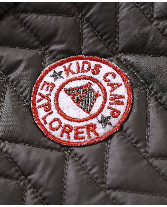 Babyhug Full Sleeves Quilted Hooded Jacket - Olive - 9-12M Green