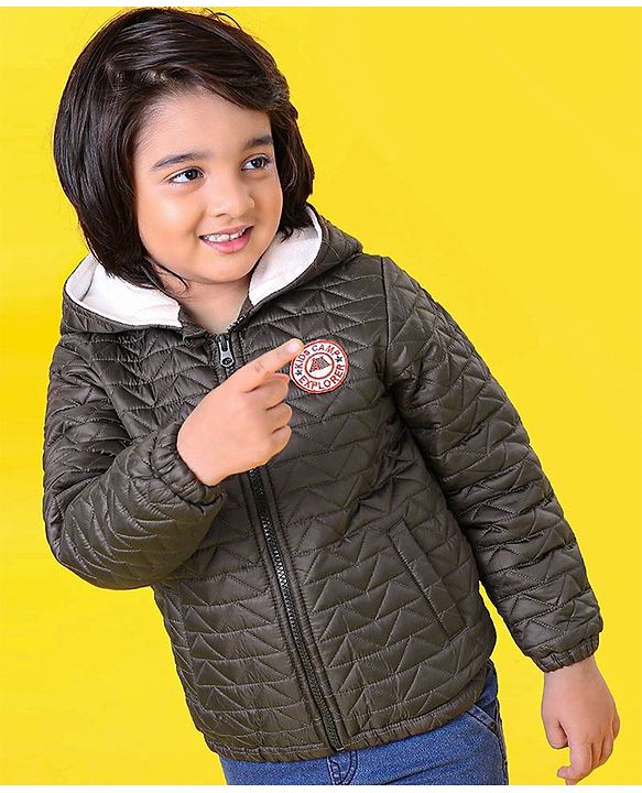 Babyhug Full Sleeves Quilted Hooded Jacket - Olive