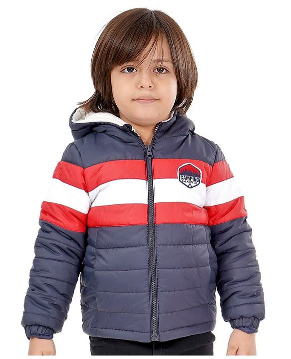 Babyhug Full Sleeves Hooded Padded Jacket - Navy