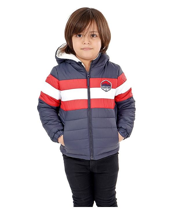 Babyhug Full Sleeves Hooded Padded Jacket - Navy