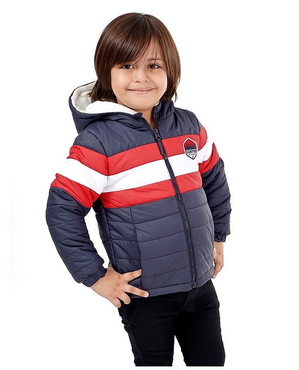 Babyhug Full Sleeves Hooded Padded Jacket - Navy