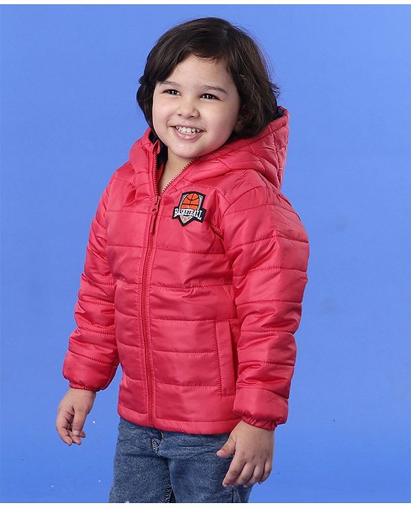 Babyhug Full Sleeves Hooded Padded Winter Jacket Basketball Patch - Red - 6-9M Red