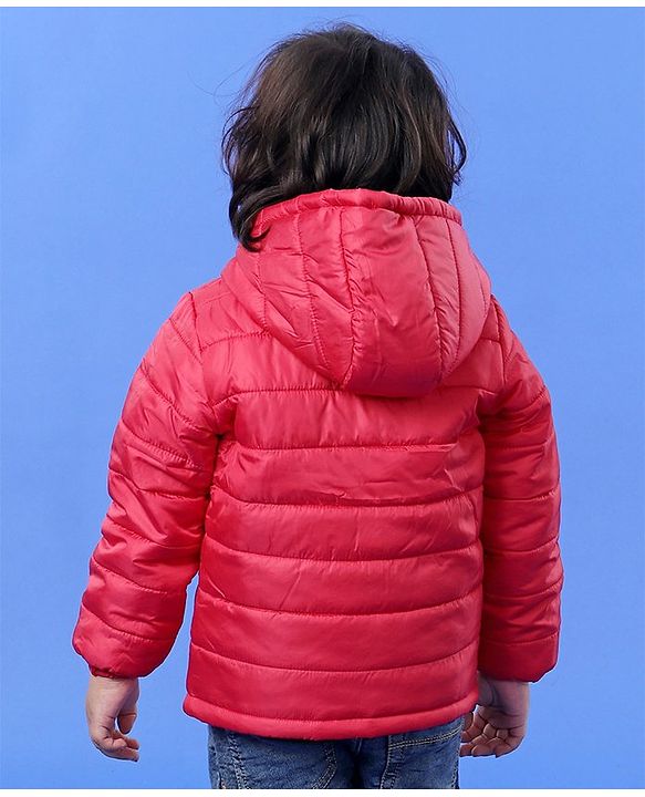 Babyhug Full Sleeves Hooded Padded Winter Jacket Basketball Patch - Red - 6-9M Red