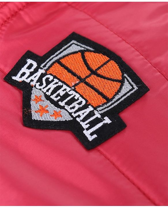 Babyhug Full Sleeves Hooded Padded Winter Jacket Basketball Patch - Red - 6-9M Red