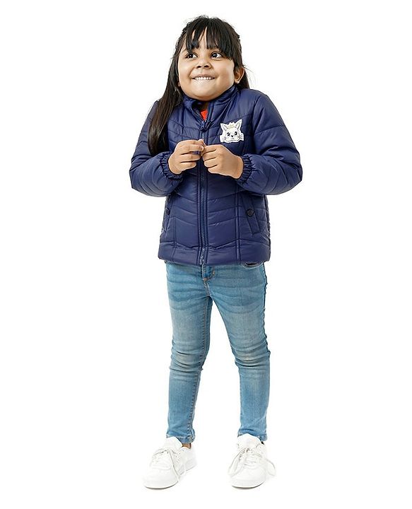 Babyhug Full Sleeves Padded Jacket with  Doll Jacket Bunny Patch - Navy
