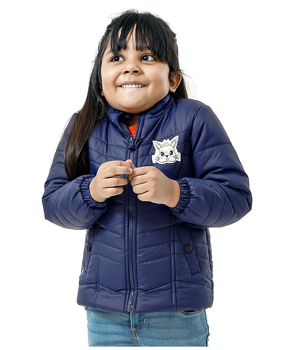 Babyhug Full Sleeves Padded Jacket with  Doll Jacket Bunny Patch - Navy