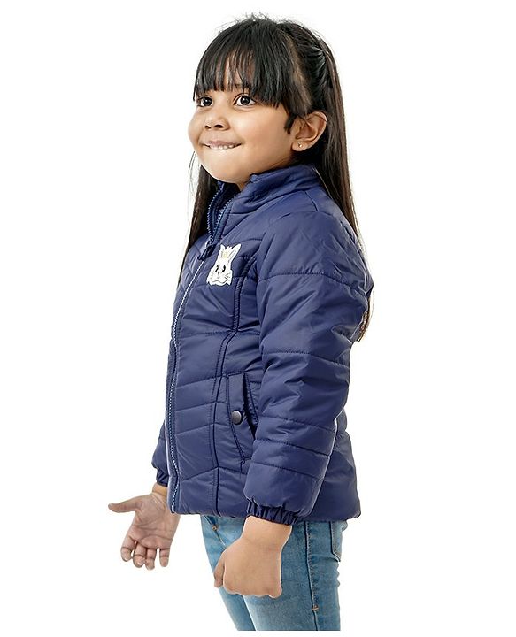 Babyhug Full Sleeves Padded Jacket with  Doll Jacket Bunny Patch - Navy