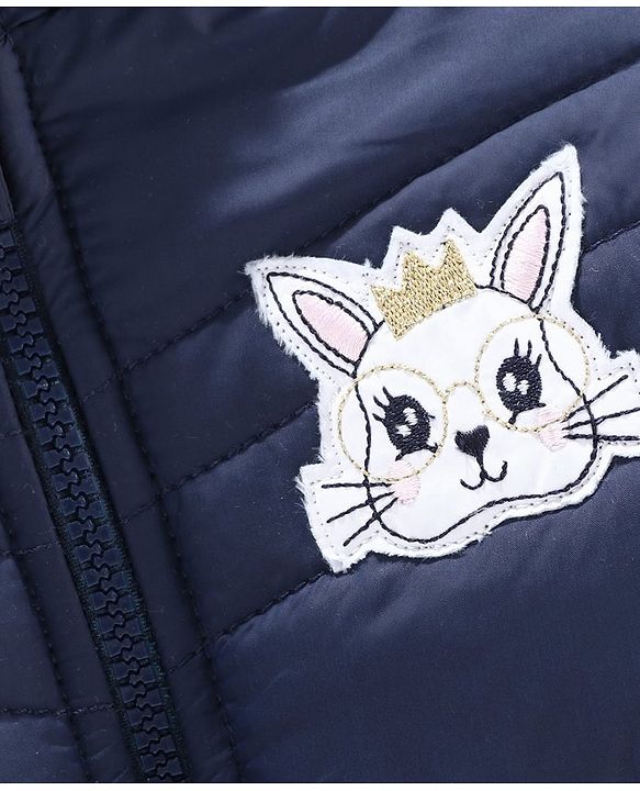 Babyhug Full Sleeves Padded Jacket with  Doll Jacket Bunny Patch - Navy
