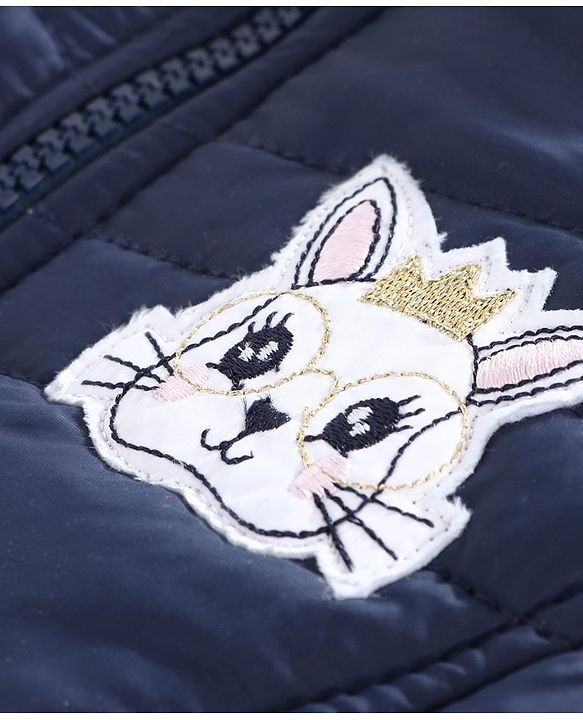 Babyhug Full Sleeves Padded Jacket with  Doll Jacket Bunny Patch - Navy