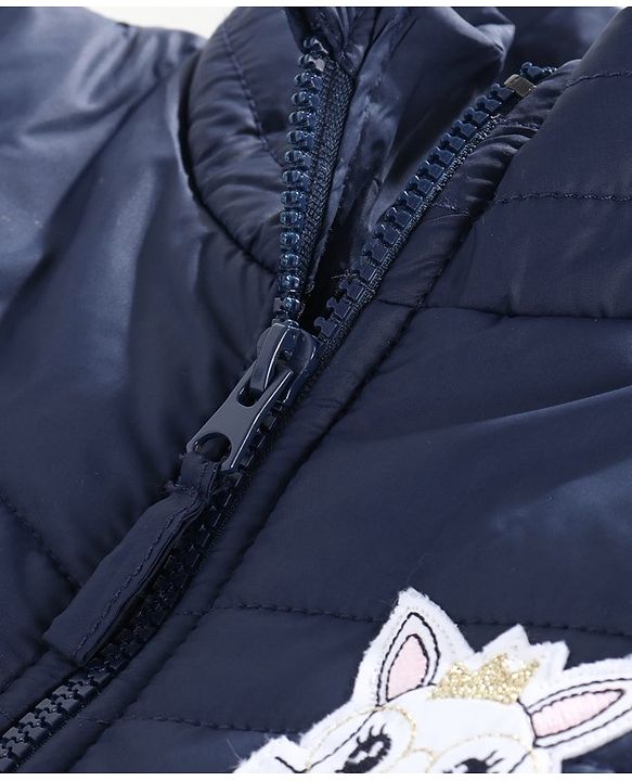 Babyhug Full Sleeves Padded Jacket with  Doll Jacket Bunny Patch - Navy