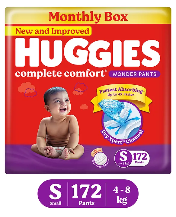 Huggies Wonder Pants Small Size Baby Diaper Pants, with Bubble Bed  Technology for comfort, Small (4 - 8kg) (S-42 count) (Pack Of 2)