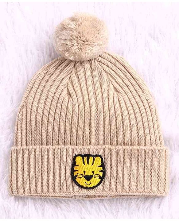 Babyhug Woolen Cap & Muffler Set Tiger Patch Beige -  Diameter 10.5 cm