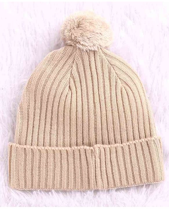 Babyhug Woolen Cap & Muffler Set Tiger Patch Beige -  Diameter 10.5 cm