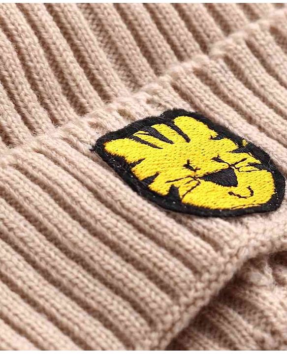 Babyhug Woolen Cap & Muffler Set Tiger Patch Beige -  Diameter 10.5 cm