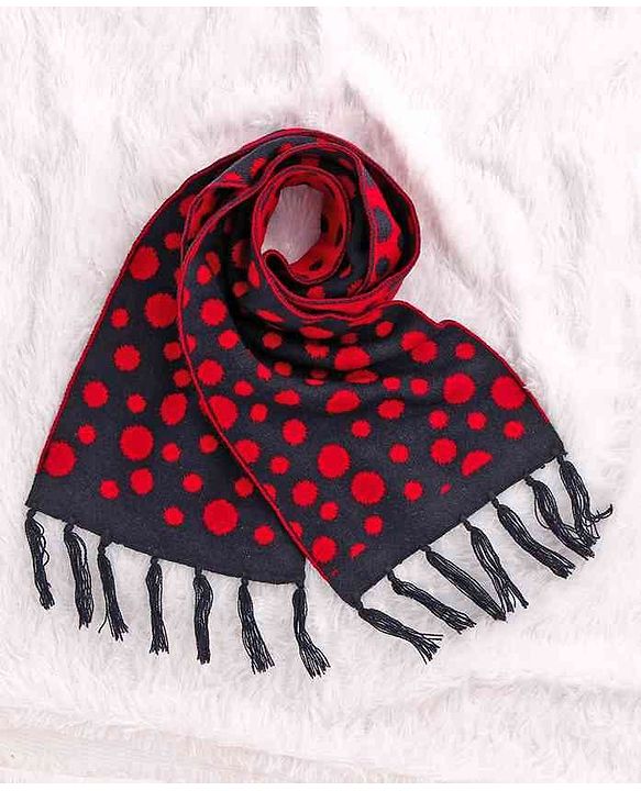Babyhug Woollen Cap Set Polka Dot Design Navy & Red - Diameter 10 cm