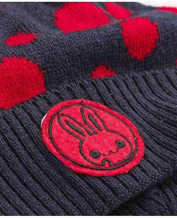 Babyhug Woollen Cap Set Polka Dot Design Navy & Red - Diameter 10 cm