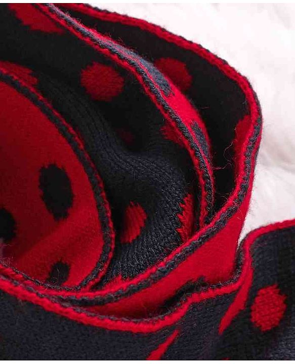 Babyhug Woollen Cap Set Polka Dot Design Navy & Red - Diameter 10 cm