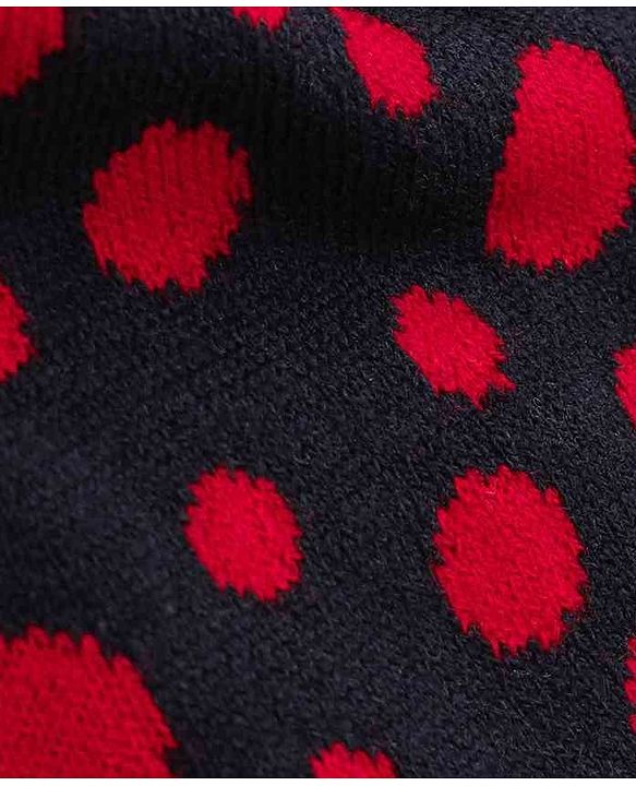 Babyhug Woollen Cap Set Polka Dot Design Navy & Red - Diameter 10 cm
