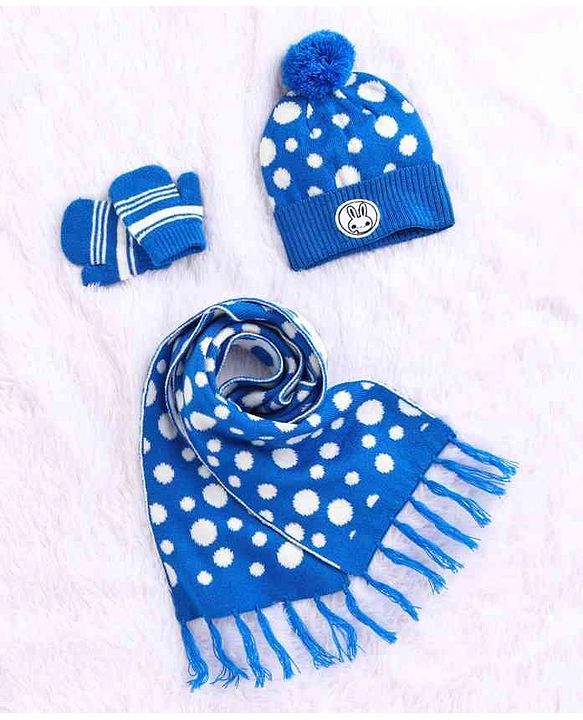 Babyhug Woollen Cap Set Polka Dot Design Navy & Red - Diameter 10 cm