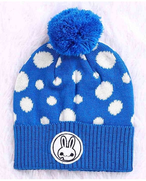 Babyhug Woollen Cap Set Polka Dot Design Navy & Red - Diameter 10 cm