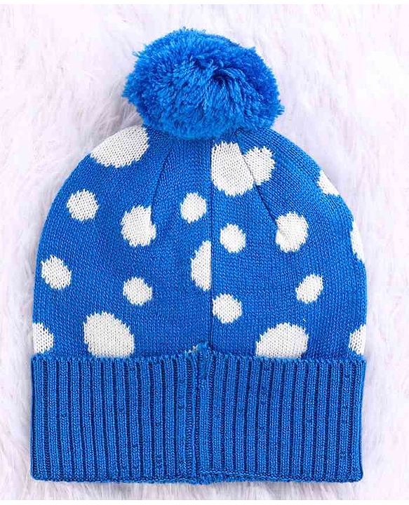 Babyhug Woollen Cap Set Polka Dot Design Navy & Red - Diameter 10 cm