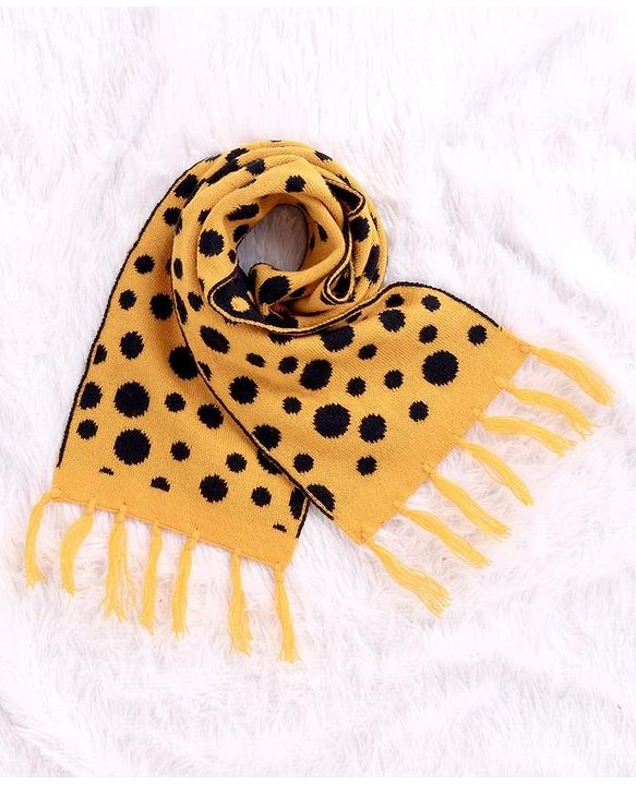 Babyhug Woollen Cap Set Polka Dot Design Mustard & Navy - Diameter 10 cm - NB Yellow